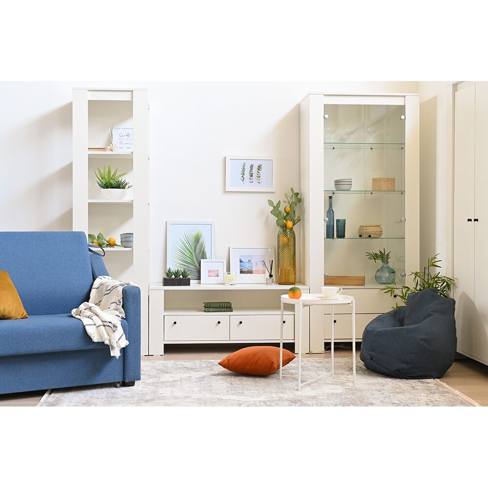 Comoda TV Belford, frasin alb, 120.5 x 50 x 42.5 cm