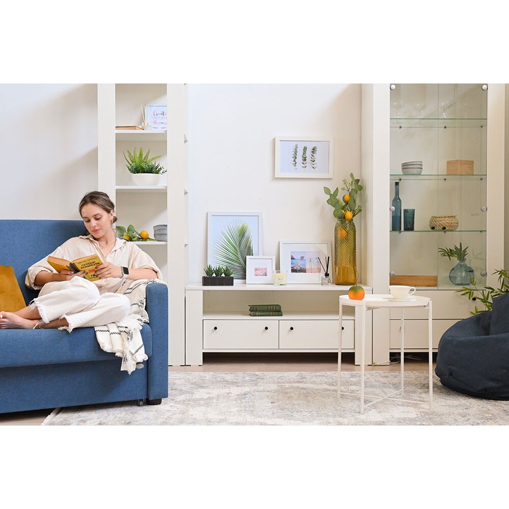 Comoda TV Belford, frasin alb, 120.5 x 50 x 42.5 cm