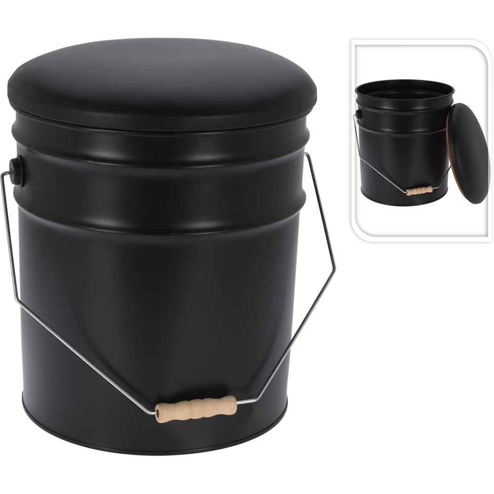 Taburet FZ1000140, metal, D 34 x 34 cm, negru