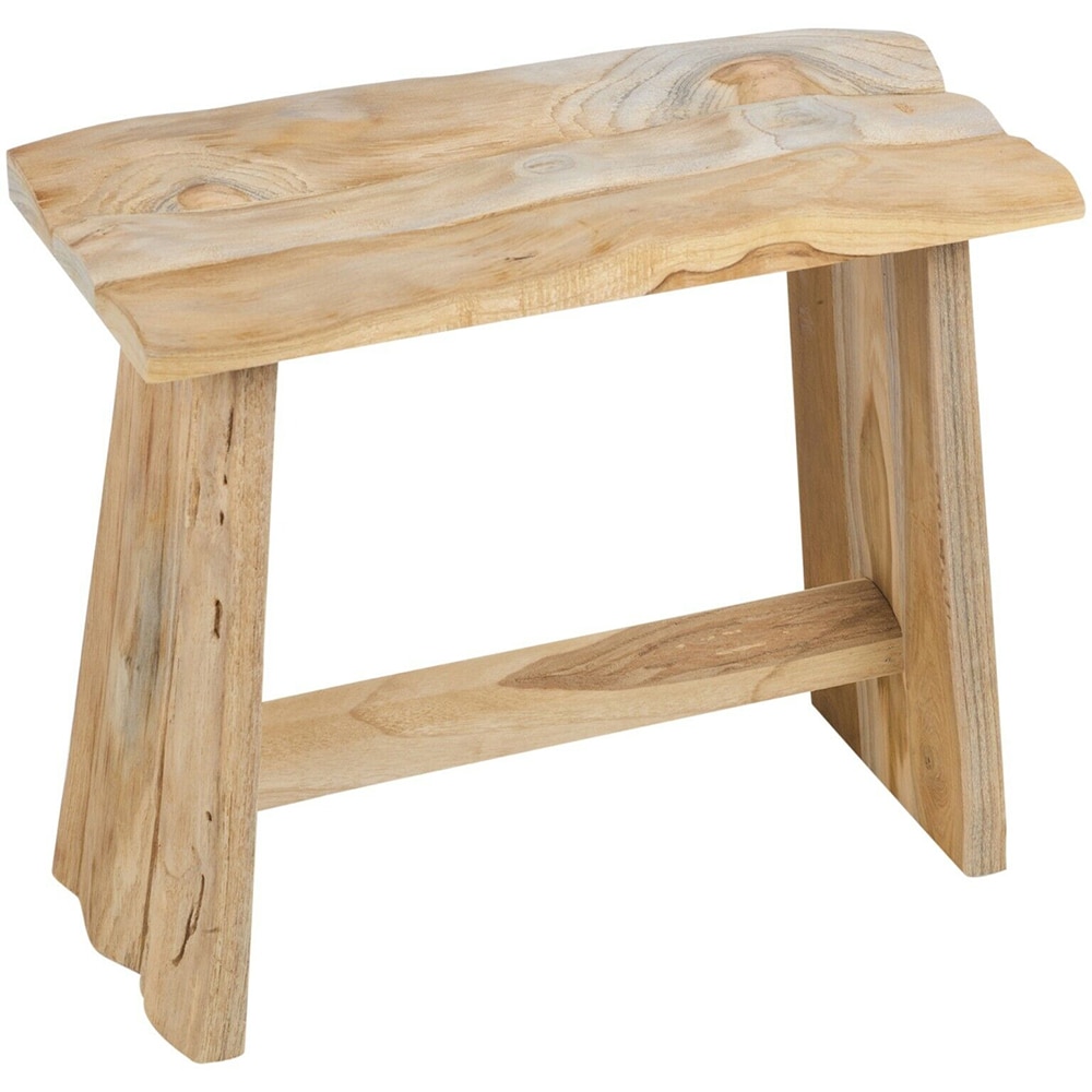 Taburet J11151490, lemn de tec, 40 x 20 x 35 cm, bej