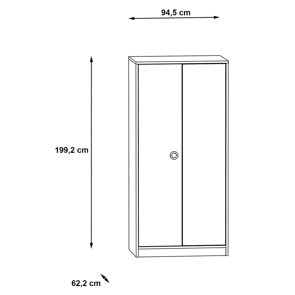 Dulap Claire, 94.5 x 62.2 x 199.2 cm, 2 usi, alb-bej
