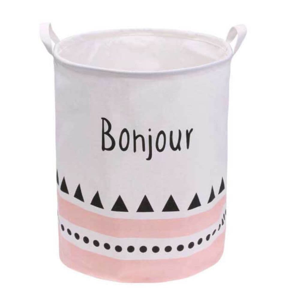 Sac depozitare Bonjour, 40 x 50 x 40 cm, alb-negru-roz