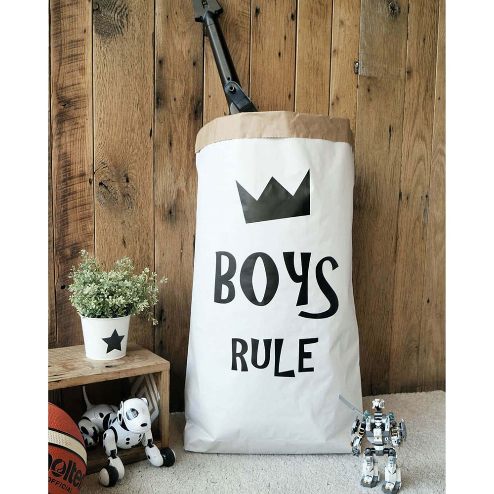 Sac depozitare Boys rule, 50 x 80 x 80 cm, crem-negru