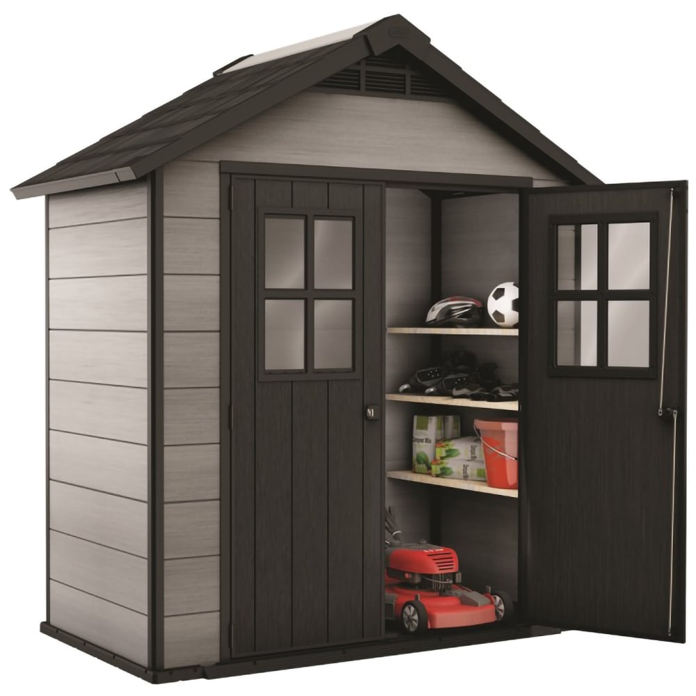 Casuta gradina KETER Oakland 754, duotech, 210 x 124.8 x 253 cm, bej-maro inchis