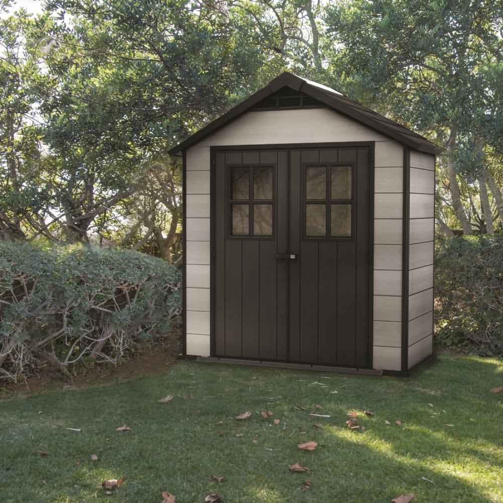 Casuta gradina KETER Oakland 754, duotech, 210 x 124.8 x 253 cm, bej-maro inchis