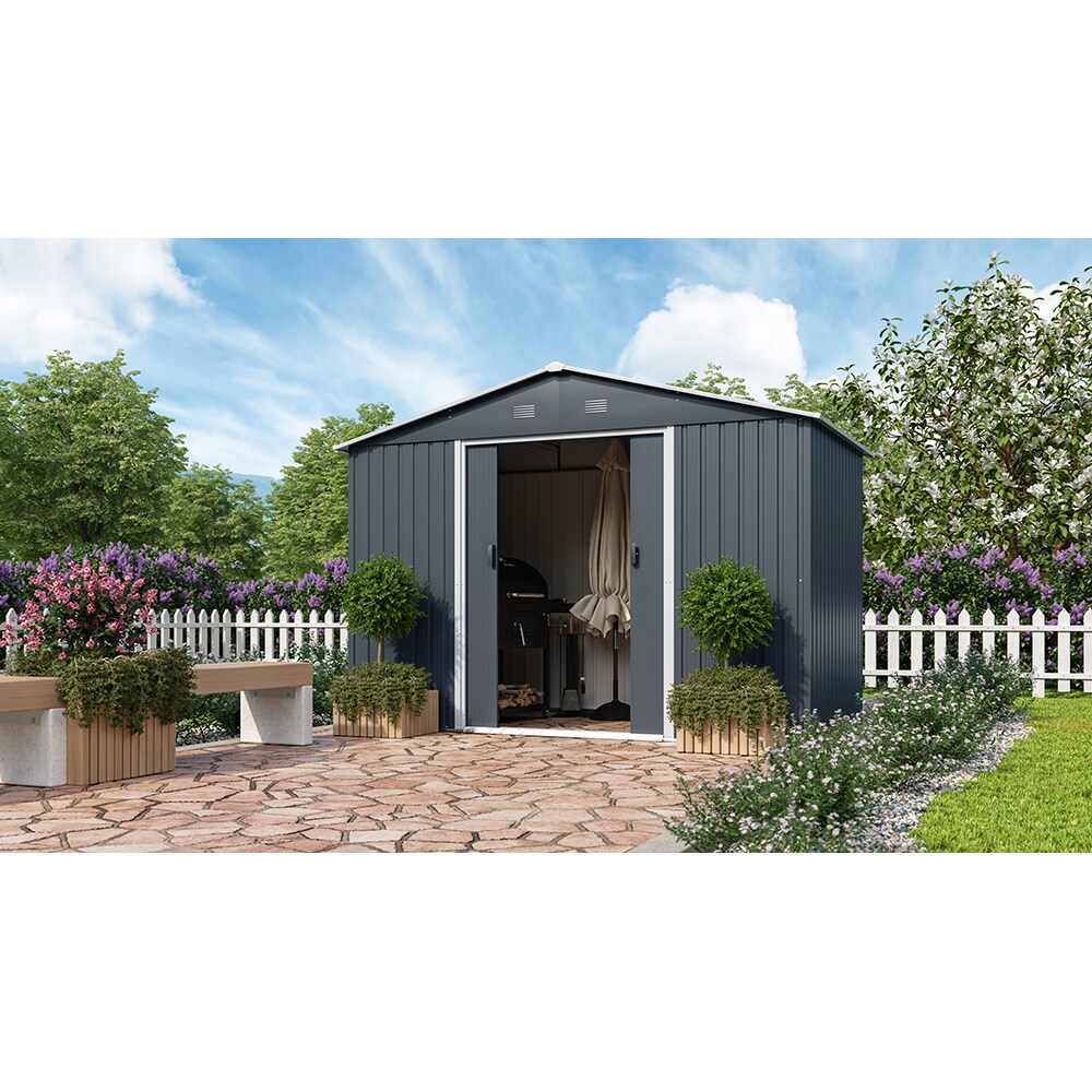 Casuta gradina PERGART Dresden II 106, metal, 174 x 301 x 214 cm, negru-gri