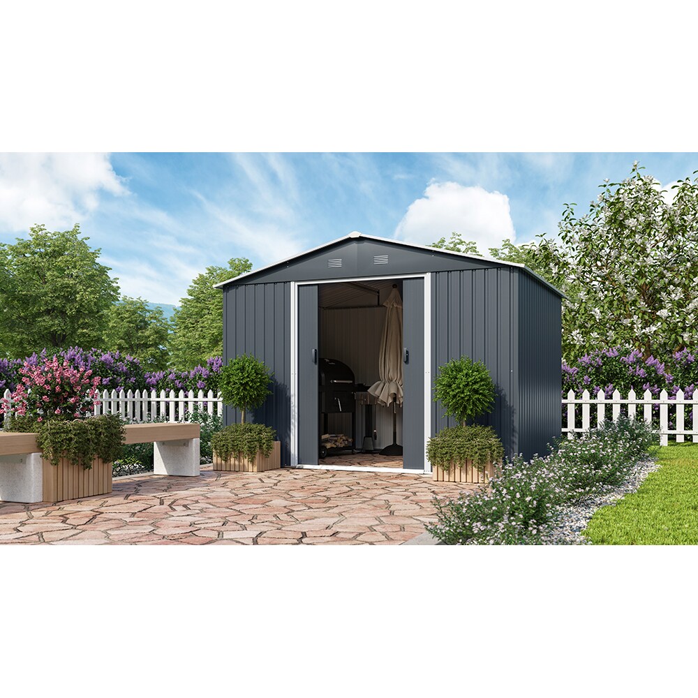 Casuta gradina PERGART Dresden II 108, metal, 238 x 301 x 214 cm, negru-gri