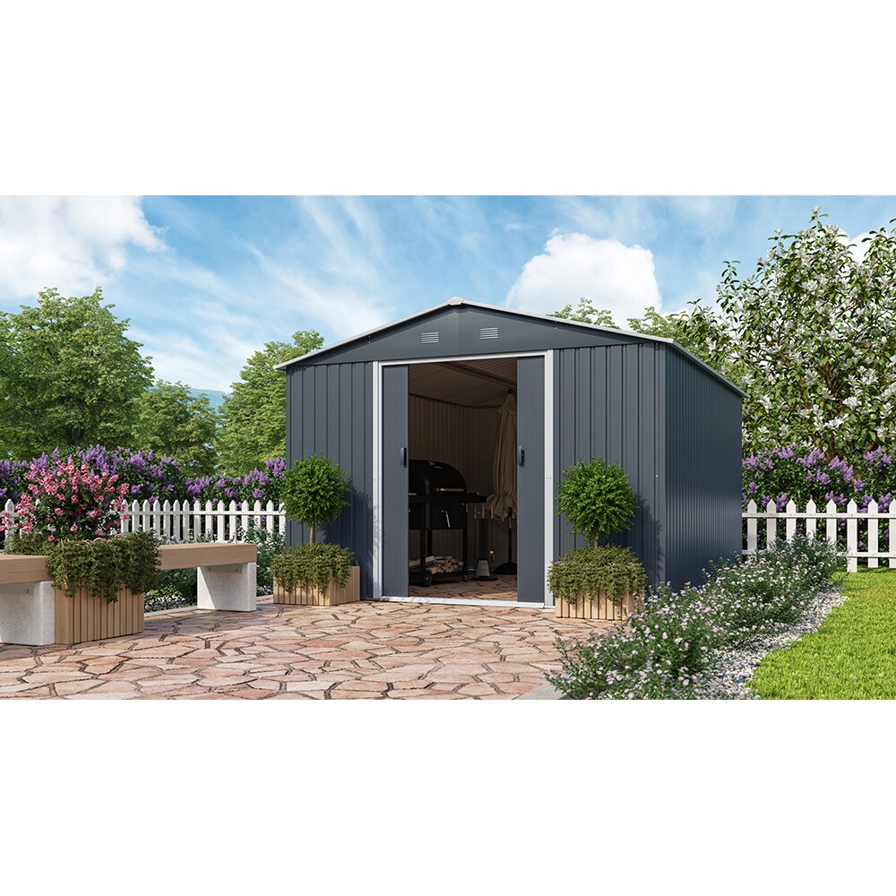 Casuta gradina PERGART Dresden II 1012, metal, 367 x 301 x 214 cm, negru-gri