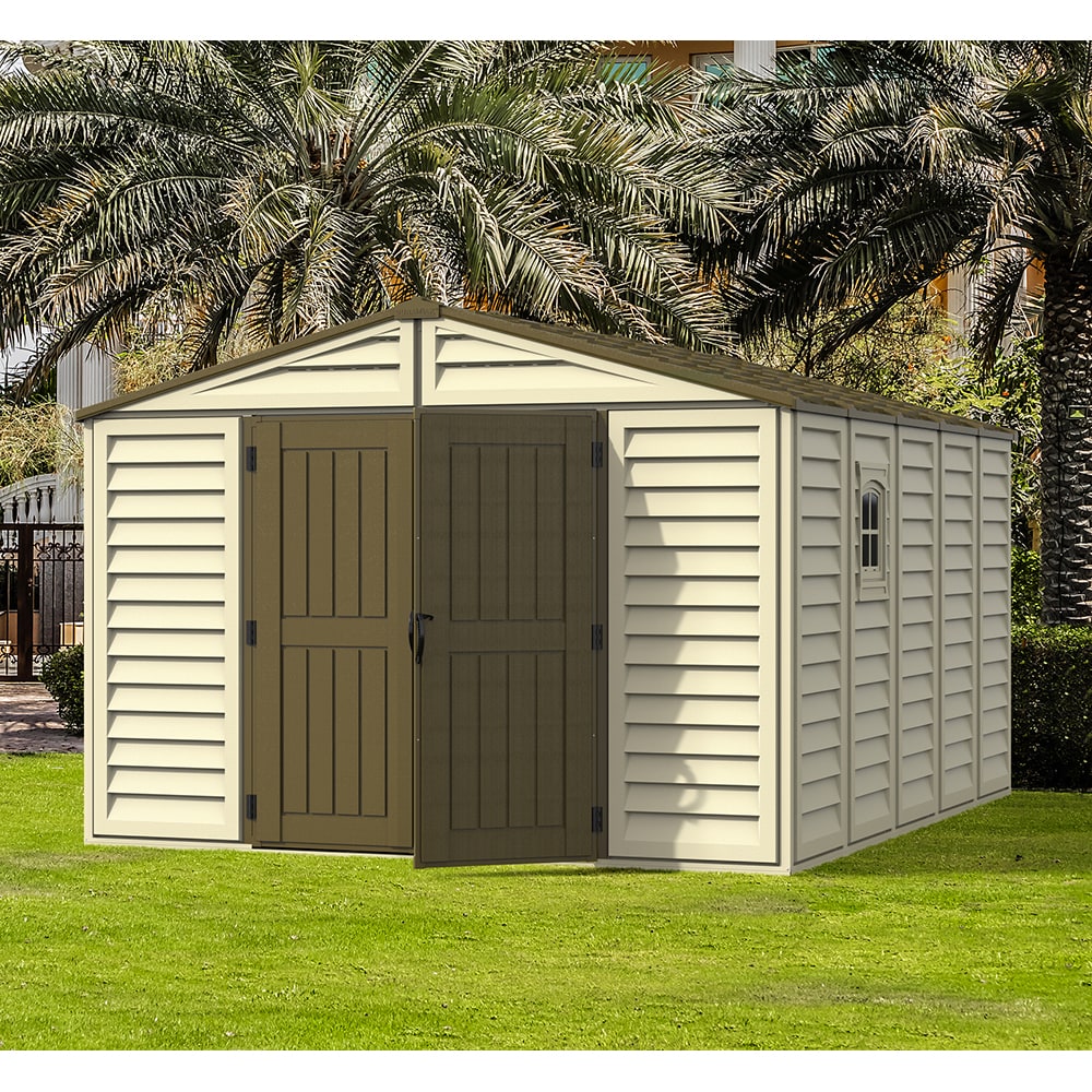 Casuta gradina DURAMAX Woodbridge, rasina, 324.8 x 399.7 x 233.2 cm, bej-maro deschis