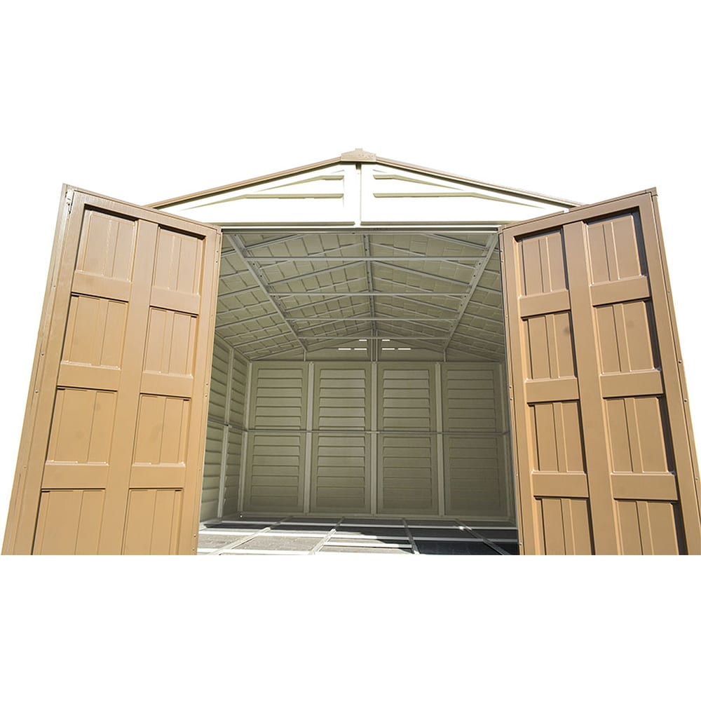 Casuta gradina DURAMAX Woodbridge, rasina, 324.8 x 399.7 x 233.2 cm, bej-maro deschis