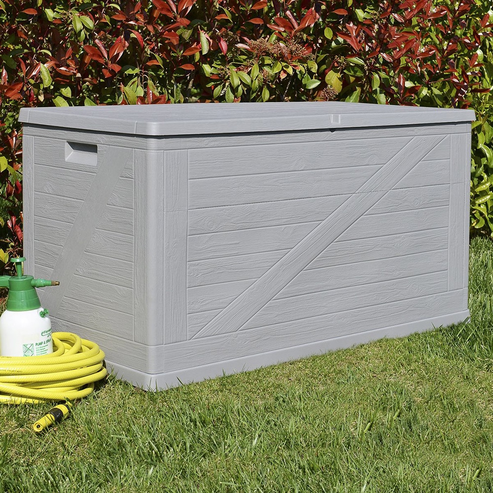 Lada depozitare gradina TOOMAX Multibox Wood, PP, 120 x 56 x 63 cm, gri deschis