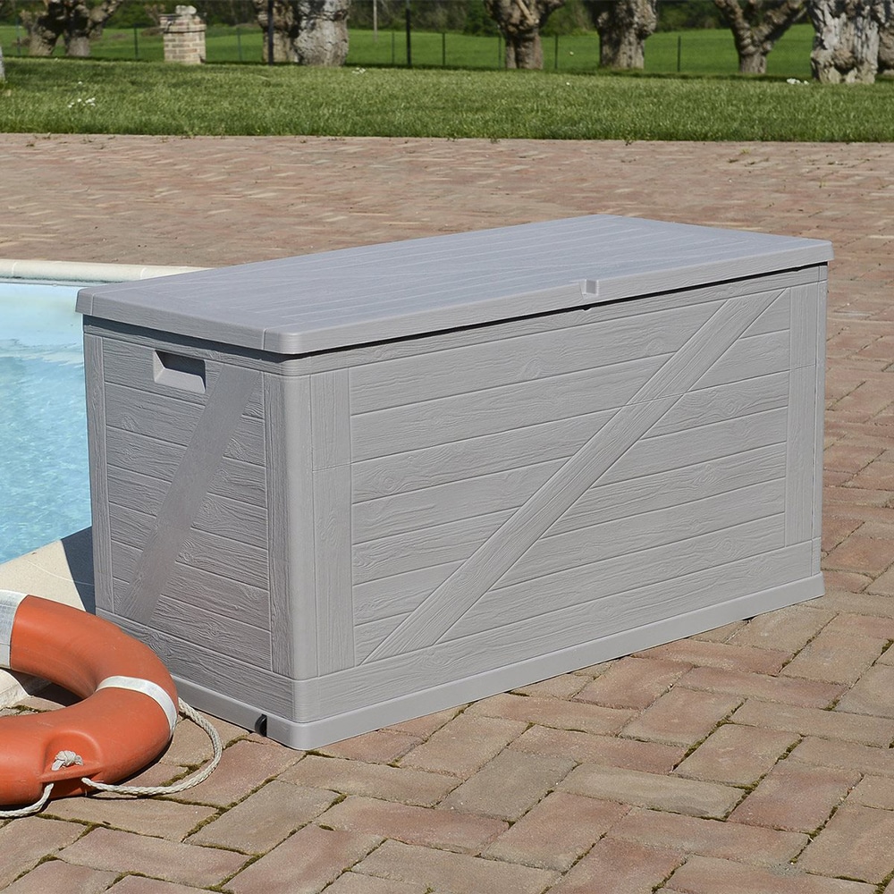 Lada depozitare gradina TOOMAX Multibox Wood, PP, 120 x 56 x 63 cm, gri deschis