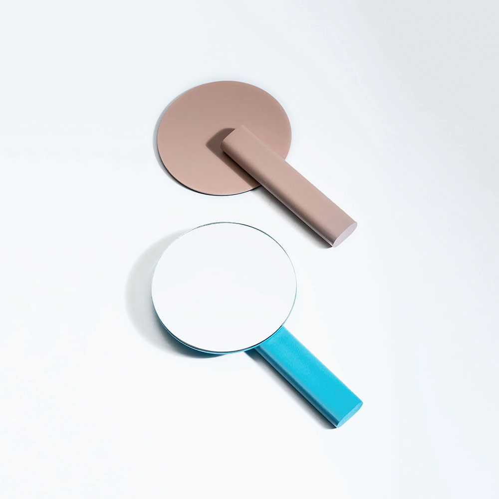 Oglinda cosmetica SPIN Paddle Vanity, 15 x 25 cm, metal, roz