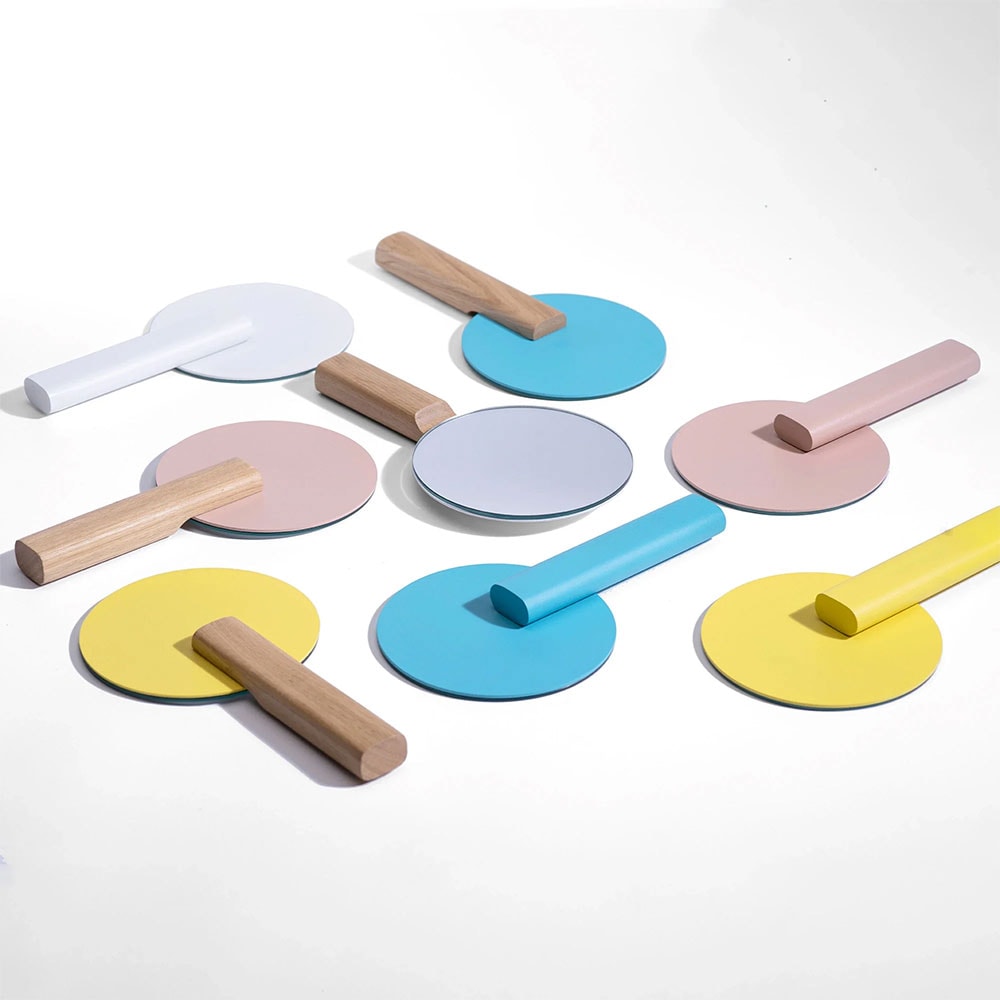 Oglinda cosmetica SPIN Paddle Vanity, 15 x 25 cm, metal, albastru-cyan