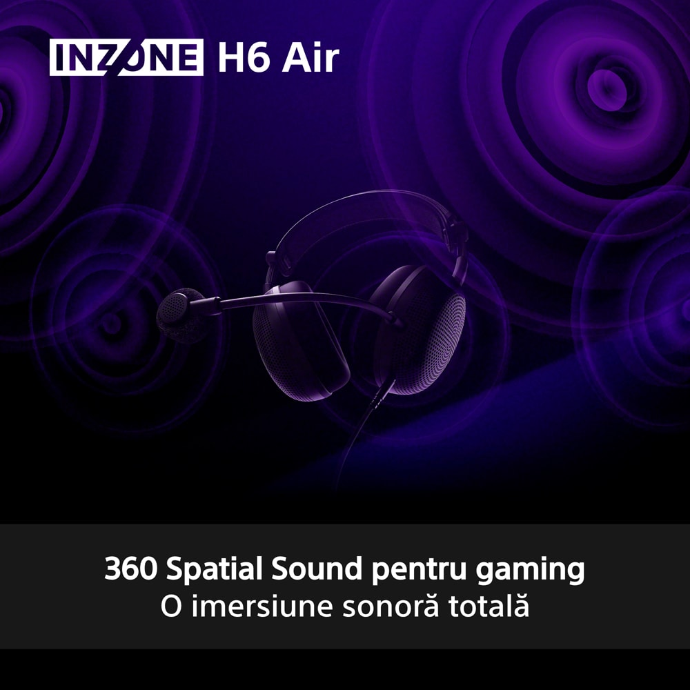 Casti Gaming SONY INZONE H6 Air MDR-G600B, 7.1, multiplatforma, 3.5mm, negru