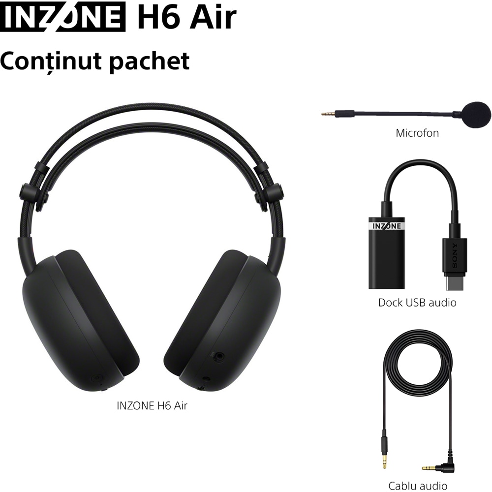 Casti Gaming SONY INZONE H6 Air MDR-G600B, 7.1, multiplatforma, 3.5mm, negru