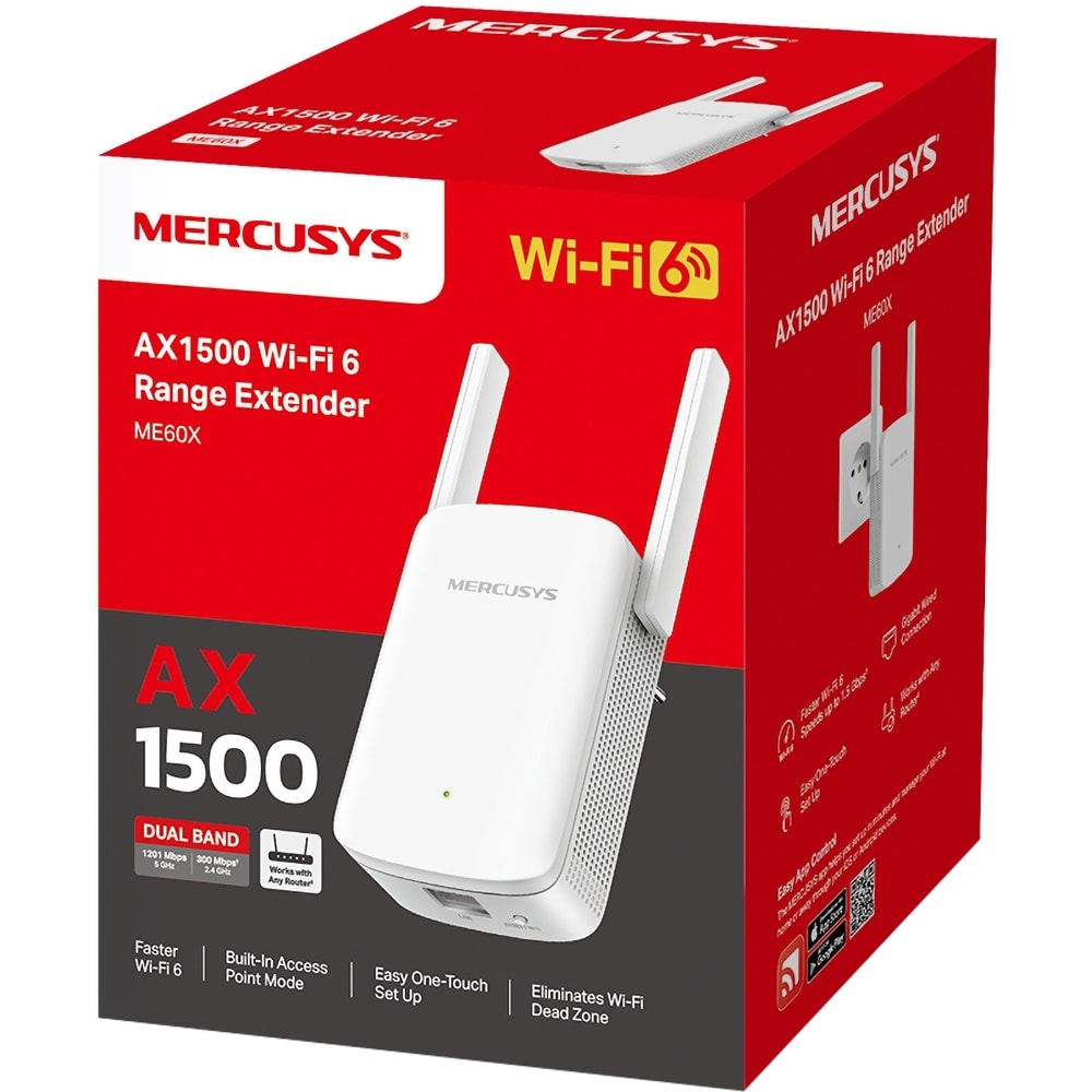 Wireless Range Extender MERCUSYS ME60X AX1500, Dual-Band 300 + 1201 Mbps, alb
