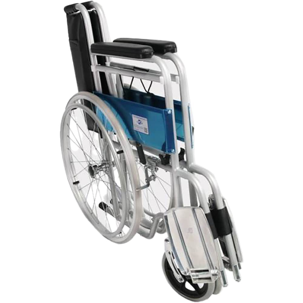 Scaun cu rotile cu vas de toaleta BEST M 609U, sezut 46 cm, greutate suportata 100 kg, piele ecologica, negru-argintiu