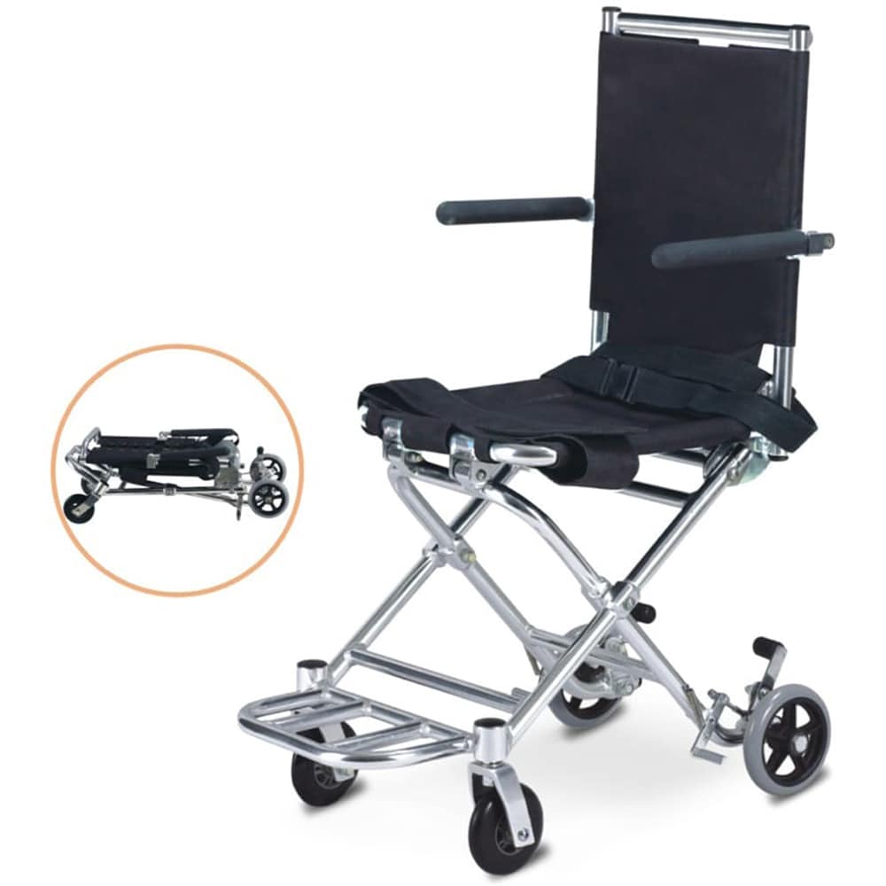 Scaun cu rotile pliabil BEST M 803LB, sezut 36 cm, greutate suportata 75 kg, piele ecologica, negru-argintiu