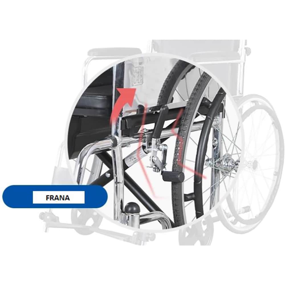 Scaun cu rotile cu vas de toaleta decupat BEST M 608F-46U, sezut 46 cm, greutate suportata 100 kg, piele ecologica, negru-argintiu