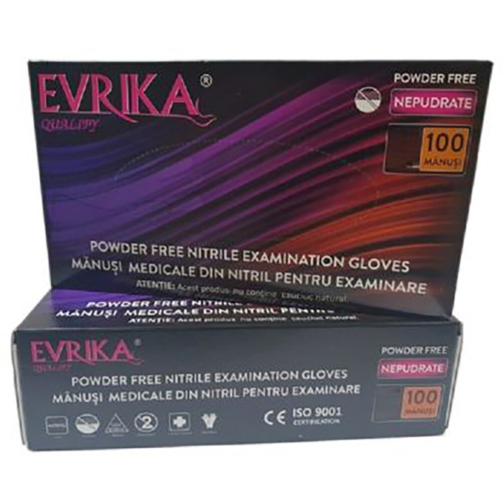 Manusi examinare nepudrate EVRIKA 1006376, nitril, marimea S, 100 buc