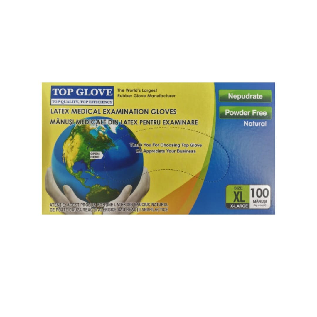 Manusi de unica folosinta TOP GLOVE, latex, marimea XL, 100 buc
