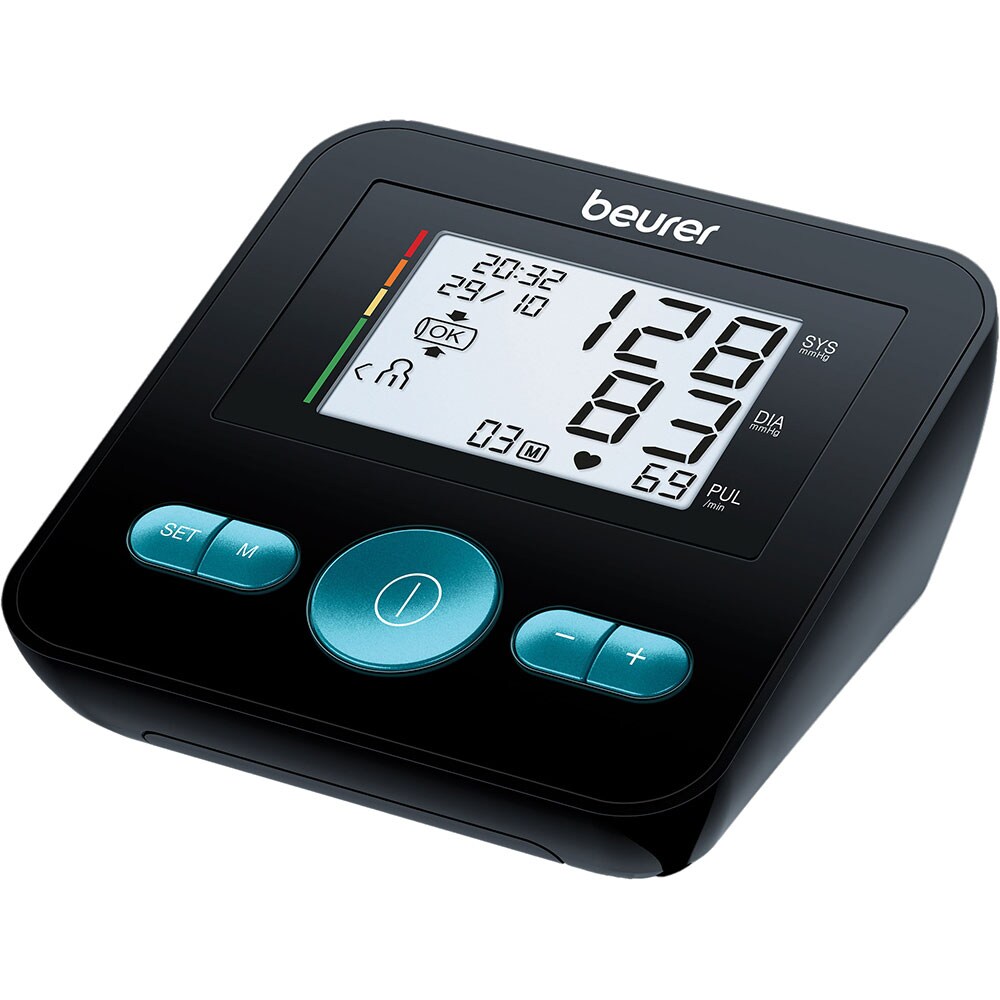 Tensiometru digital de brat BEURER BM27 limited edition, 4 utilizatori x 30 memorii, negru-albastru