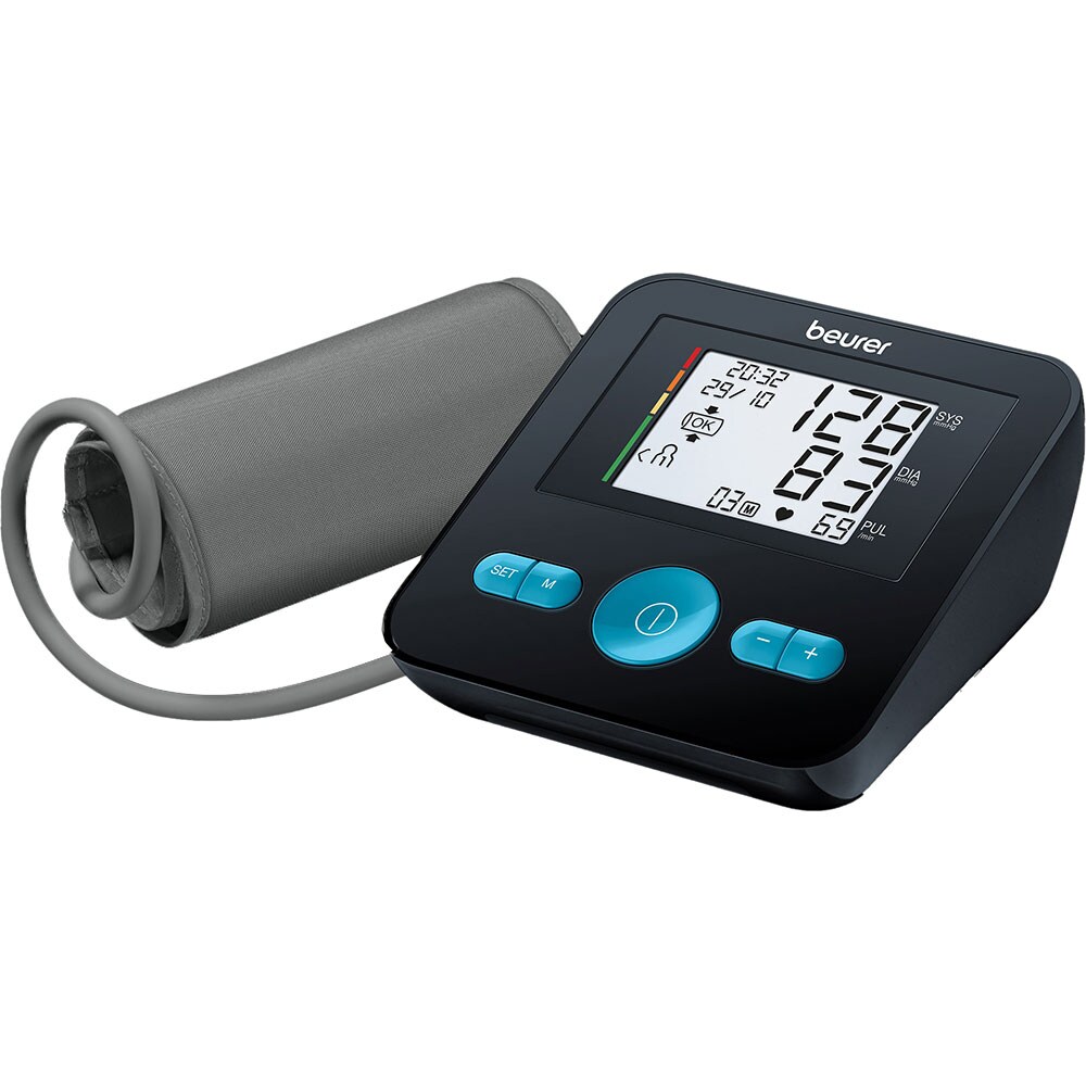 Tensiometru digital de brat BEURER BM27 limited edition, 4 utilizatori x 30 memorii, negru-albastru