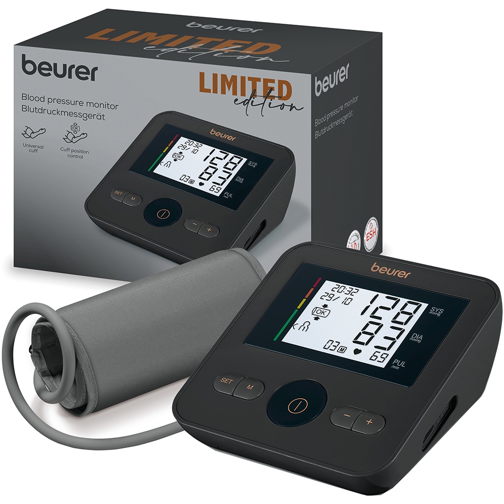 Tensiometru digital de brat BEURER BM27 limited edition, 4 utilizatori x 30 memorii, negru