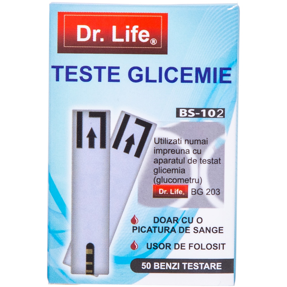 Teste glicemie DR. LIFE BS102, 50 benzi, alb