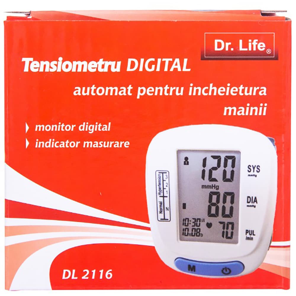 Tensiometru digital de incheietura DR. LIFE DL2116, 120 memorii, alb