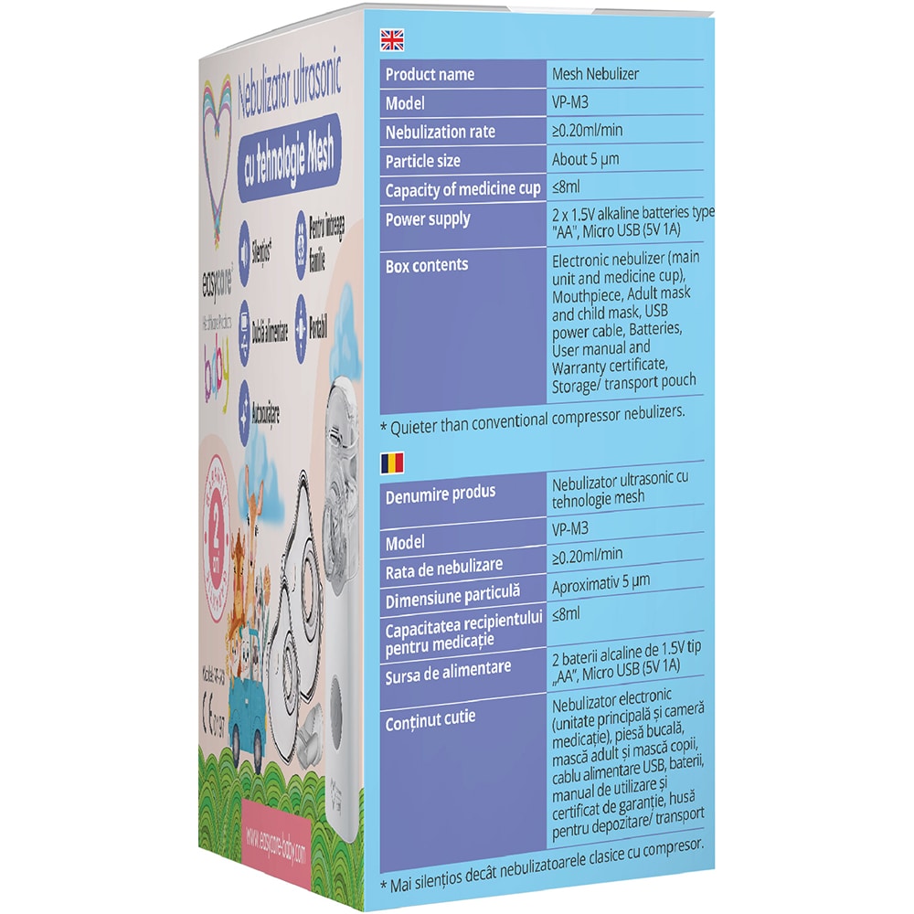 Aparat de aerosoli cu ultrasunete EASYCARE EASY00092, 8ml, alb-albastru