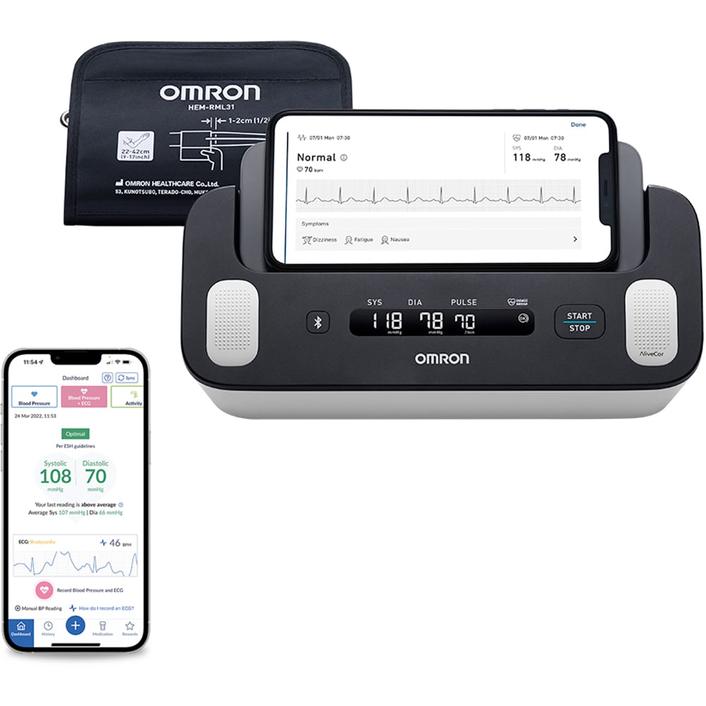 Tensiometru de brat ECG OMRON Complete HEM-7530-T-E3, alb