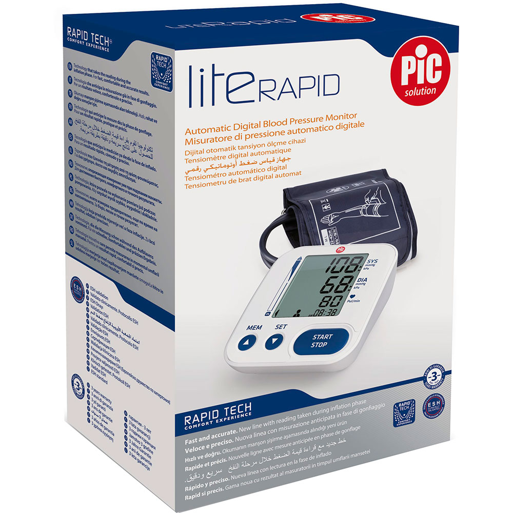 Tensiometru digital de brat PIC Lite Rapid, 2 utilizatori x 60 memorii, alb