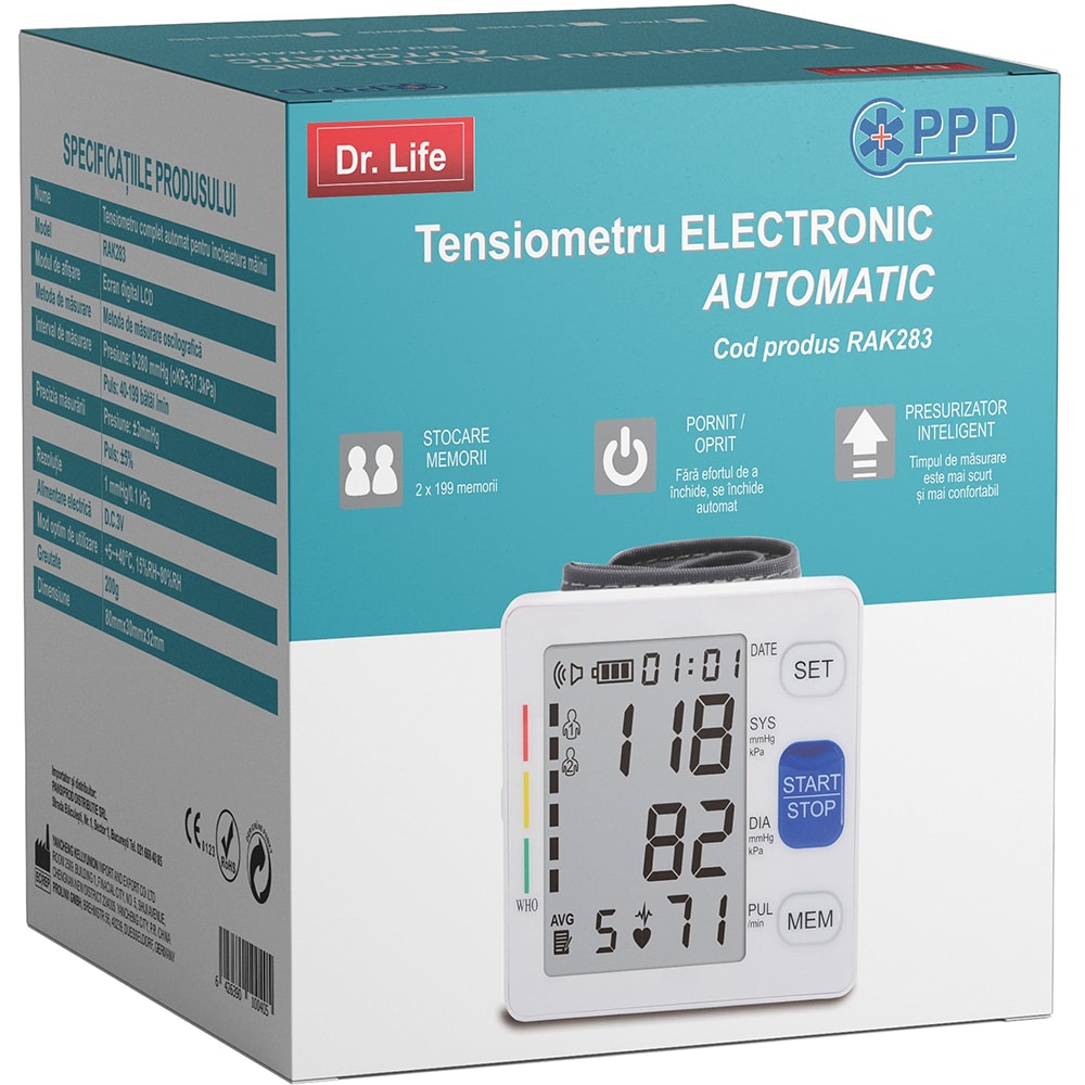 Tensiometru digital de incheietura DR. LIFE RAK-283, alb