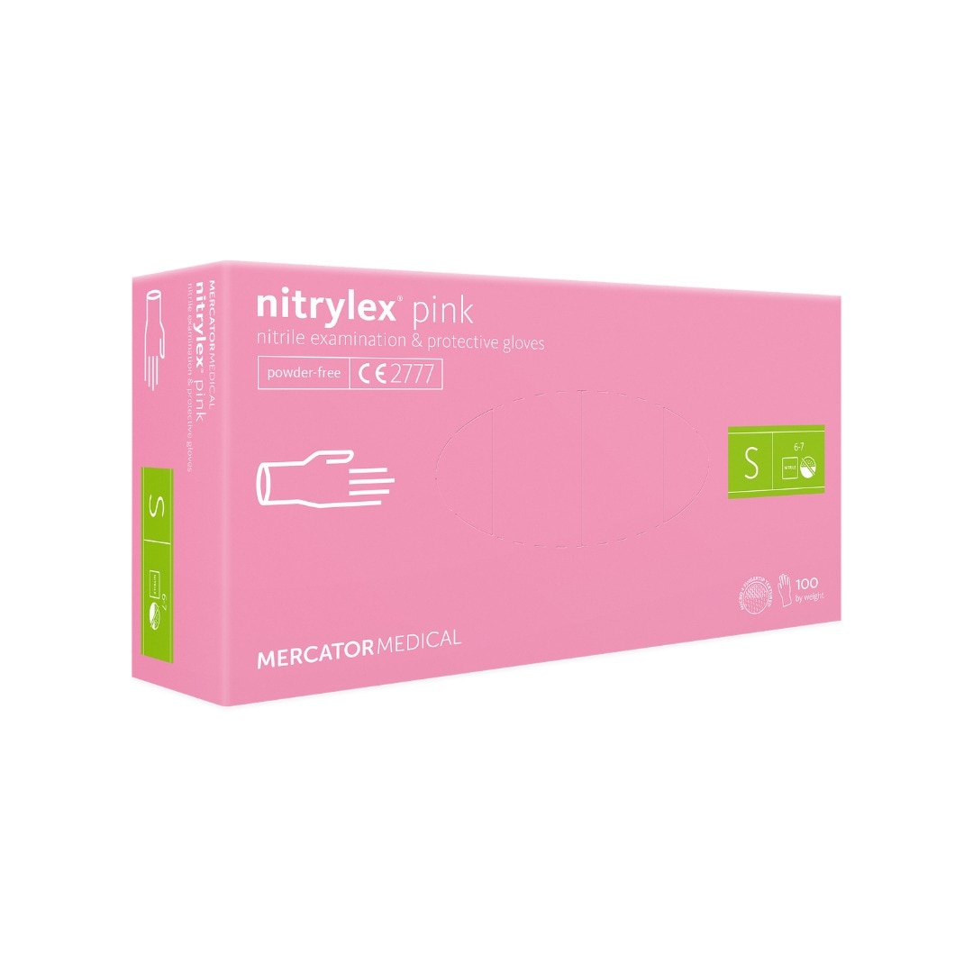 Manusi de unica folosinta MERCATOR Nitrylex Pink, nitril, marimea S, 100 buc 