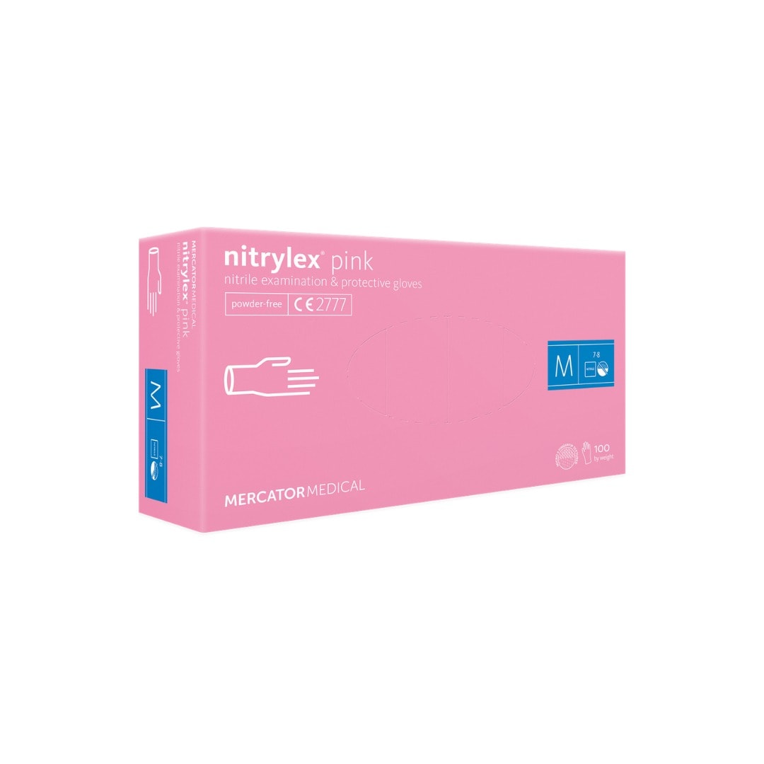 Manusi de unica folosinta MERCATOR Nitrylex Pink, nitril, marimea M, 100 buc