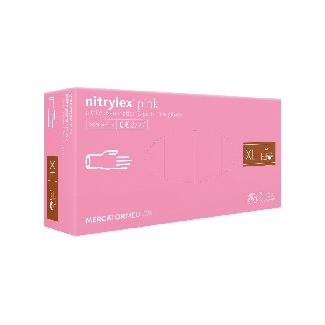 Manusi de unica folosinta MERCATOR Nitrylex Pink, nitril, marimea XL, 100 buc