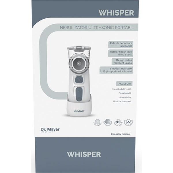 Nebulizator cu ultrasunete DR. MAYER Whisper RMDUNEB01, alb-gri