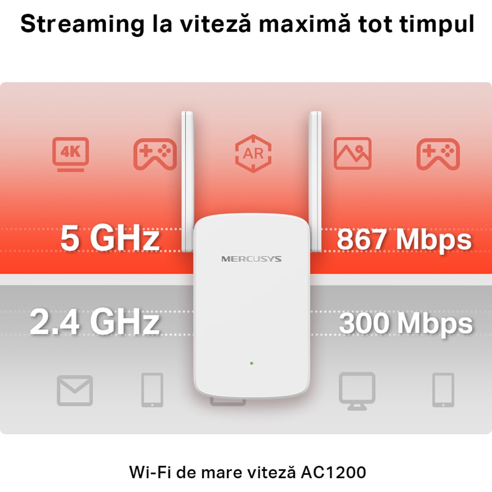 Wireless Range Extender MERCUSYS ME30 AC1200, Dual Band 300 + 867 Mbps, alb