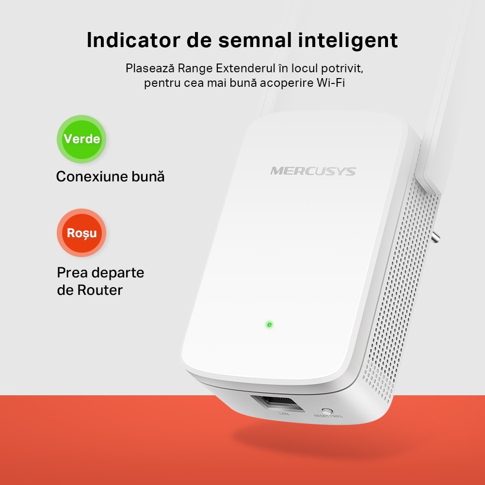Wireless Range Extender MERCUSYS ME30 AC1200, Dual Band 300 + 867 Mbps, alb
