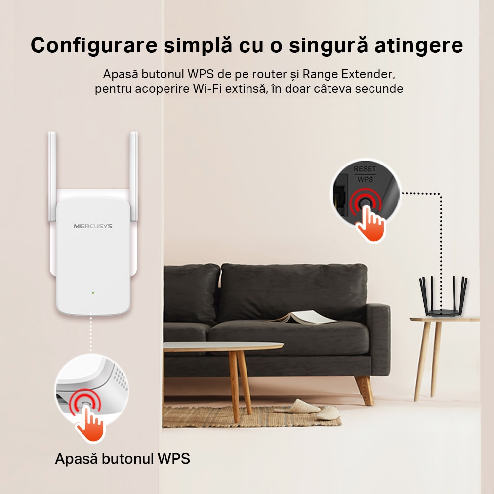 Wireless Range Extender MERCUSYS ME30 AC1200, Dual Band 300 + 867 Mbps, alb