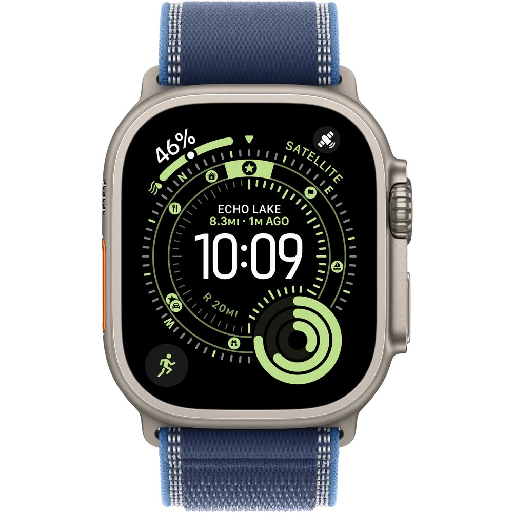 Bratara pentru APPLE Watch 49mm Blue/Bright Blue Trail Loop - S/M - Natural Titanium Finish, MFT64ZM/A