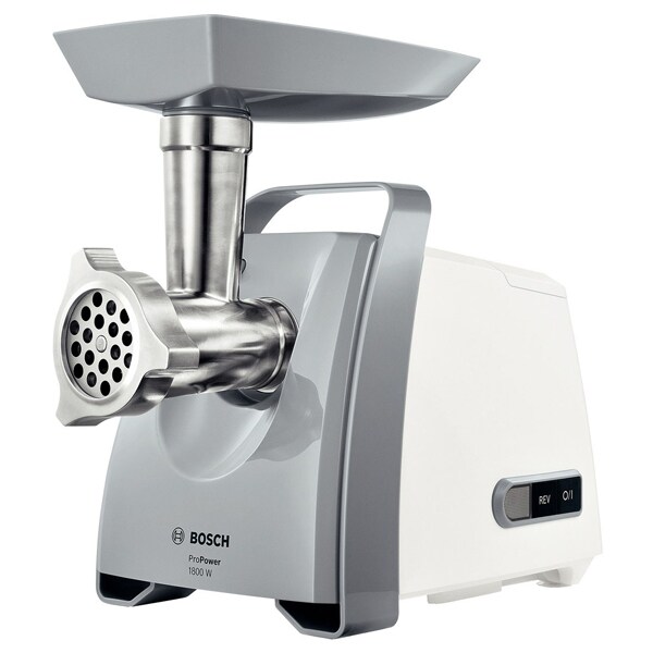 Masina de tocat carne BOSCH ProPower MFW45020, 2.7kg/min, 1600W, accesoriu carnati/kebbe, alb-gri