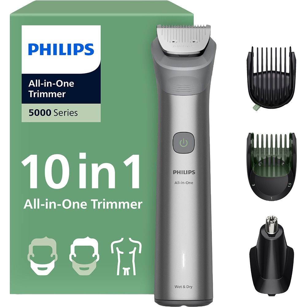 Aparat de tuns multifunctional 10 in 1 PHILIPS Series 5000 MG5931/15, acumulator, autonomie 120 min, gri
