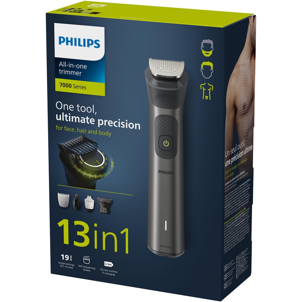 Aparat de tuns multifunctional 13 in 1 PHILIPS Multigroom Series 7000 MG7920/15, acumulator, autonomie 120 min, negru
