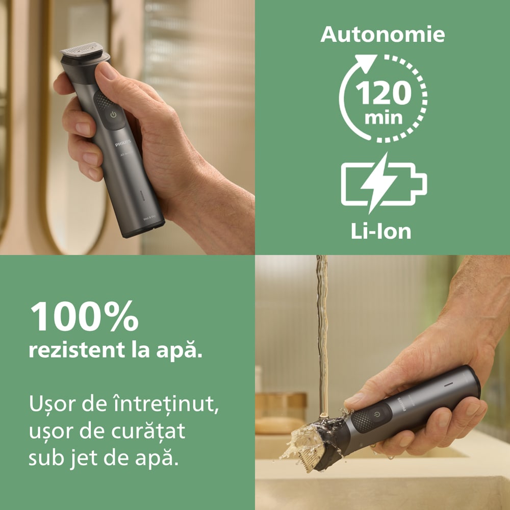 Aparat de tuns multifunctional 15 in 1 PHILIPS Series 7000 MG7921/15, acumulator, autonomie 120 min, gri