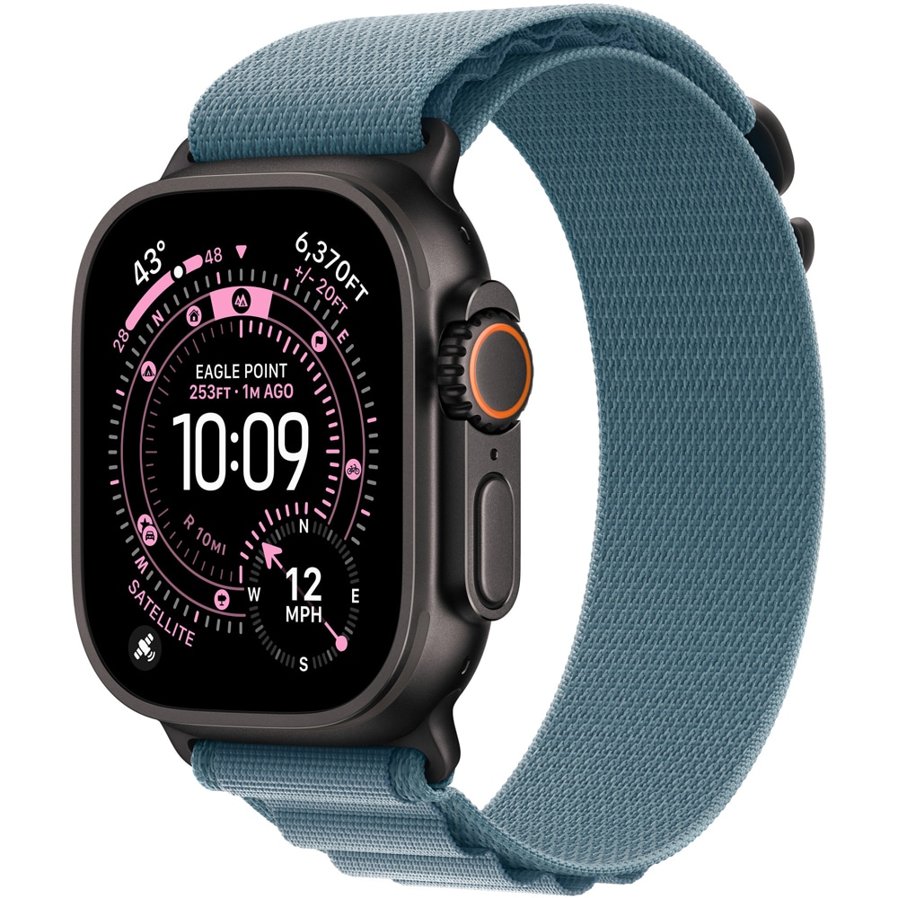 Bratara pentru APPLE Watch 49mm Light Blue Alpine Loop - Large - Black Titanium Finish, MG9M4ZM/A