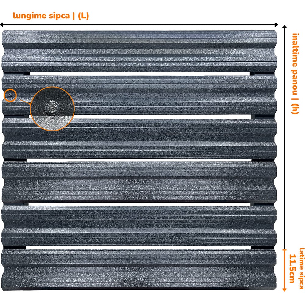 Sipca metalica gard Simetrica, 11.5 x 200 cm, gri hi-mat, 25 bucati
