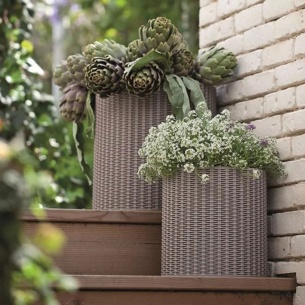 Ghiveci flori KETER model ratan, plastic, D 43.7 cm, gri